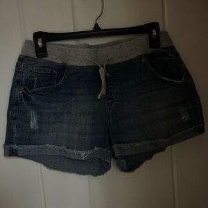 Justice Junior Girls Distressed Blue Jean Shorts with Gray Waistband